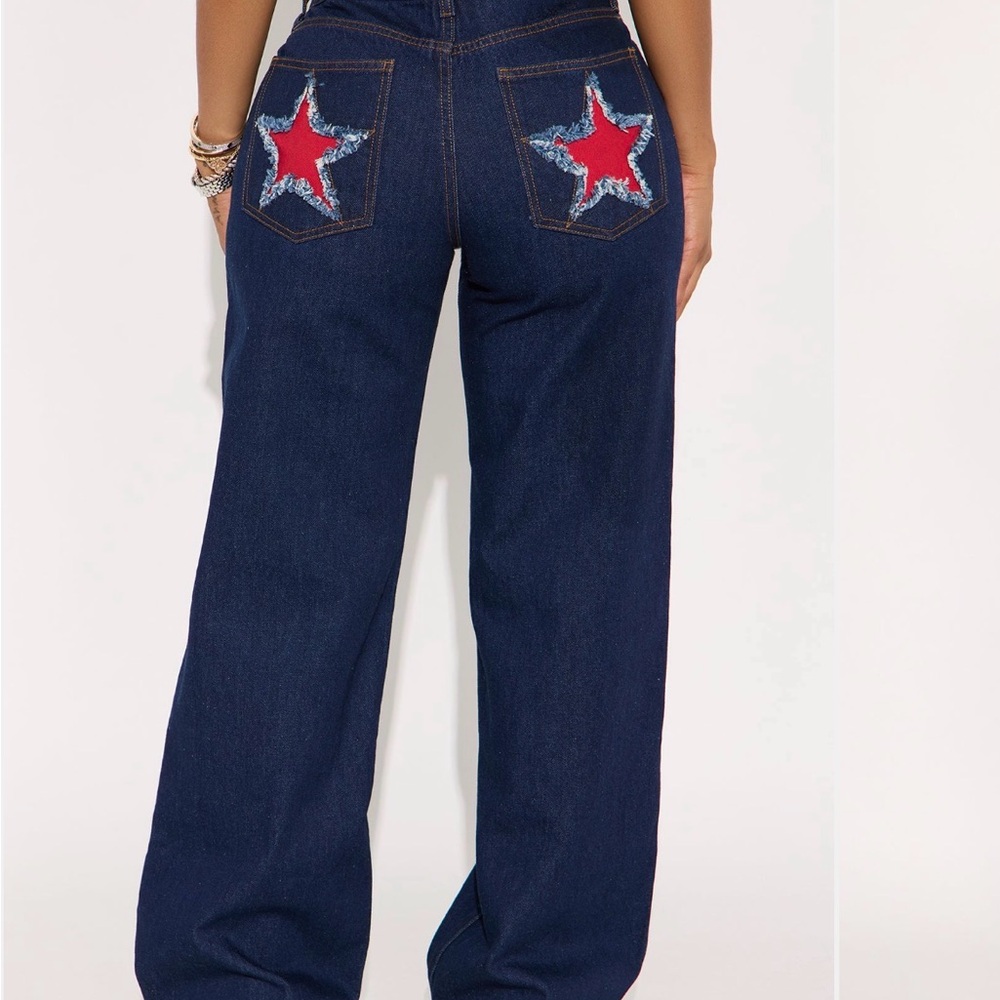 Fashion - Nova Born A Star - Dark Blue Flare Jeans with Red Star Pockets